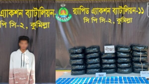 কুমিল্লায় র‌্যাবের অভিযানে ১৭৮০০ পিছ ইয়াবা, ৬০ কেজি গাজা ও অস্ত্রসহ আটক-১